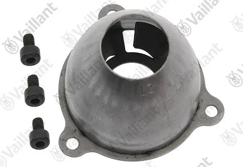 Metallene Düse von Vaillant mit einem Durchmesser von etwa 21 mm und mehreren Befestigungsschrauben. Ideal für Heizungsanlagen.
